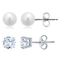 thumbnail image 1 of Decadence Sterling Silver Rhodium 5-6mm Freshwater Pearl & 4mm Round Solitaire Stud Earring Set, 1 of 4