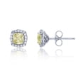 thumbnail image 1 of Decadence Sterling Silver Rhodium 5mm Canary Yellow Cushion Cut White Halo Stud Earring, 1 of 4