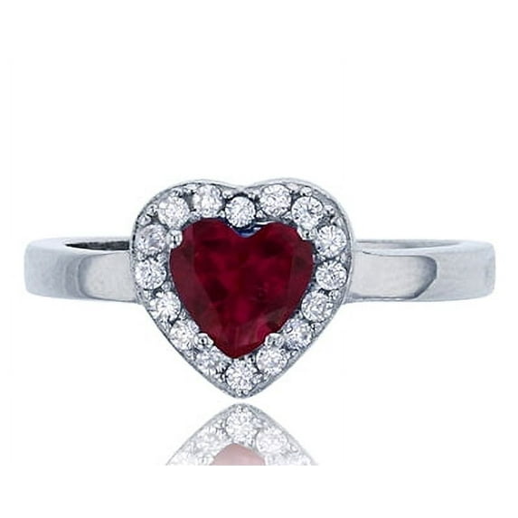 Decadence Sterling Silver Rhodium 6mm Heart Cut Emerald & Clear CZ Rd Cut Halo Engagement Ring