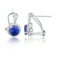 thumbnail image 1 of Decadence Sterling Silver Rhodium 6mm Tanzanite Round Cut Cubic Zirconia White Halo Omega Back Earring, 1 of 4
