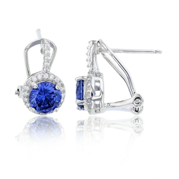 Decadence Sterling Silver Rhodium 6mm Tanzanite Round Cut Cubic Zirconia White Halo Omega Back Earring