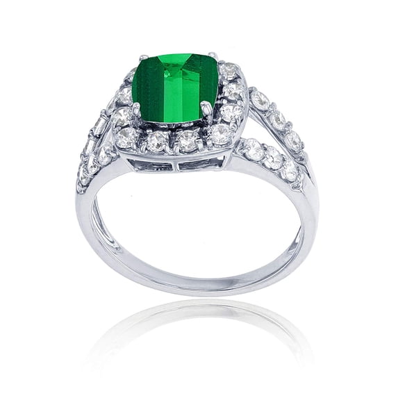 Decadence Sterling Silver Rhodium 7mm Cushion Gemstone & 2mm Round Created White Sapphire Ring