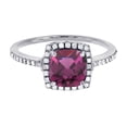 thumbnail image 1 of Decadence Sterling Silver Rhodium 7mm Cushion Rhodolite & Cr White Sapphire Halo Ring, 1 of 4