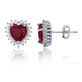 thumbnail image 1 of Decadence Sterling Silver Rhodium 7mm Ruby Heart Cut with White Pave Cubic Zirconia Halo Stud Earring, 1 of 4