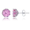 thumbnail image 1 of Decadence Sterling Silver Rhodium 8mm Pink Round Cut Cubic Zirconia Solitaire Stud Earring, 1 of 4