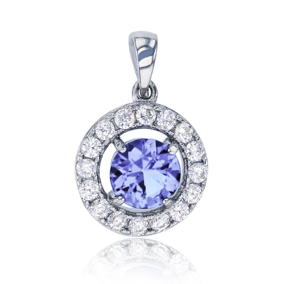 Decadence Sterling Silver Rhodium Pave 6mm Cubic Zirconia Halo Pendants | Birthstone Collection