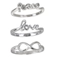 thumbnail image 1 of Decadence Sterling Silver Rhodium Peace, Love, Infinity Ring Set, 1 of 3