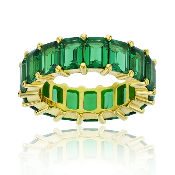 Decadence Sterling Silver Rhodium Polished 6x4mm Multi Color Emerald CZ Eternity Band for Women | AAA Cubic Zirconia Spinel Gemstone Engagement Wedding Band Ring | Sizes 5-10