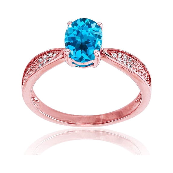 Decadence Sterling Silver Rose 0.05 CTTW Round Diamonds & 8x6mm Oval Gemstone Center Ring