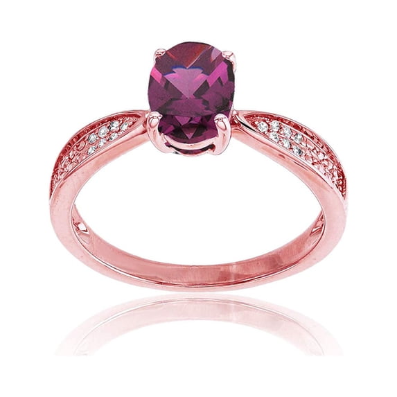 Decadence Sterling Silver Rose 0.05 CTTW Round Diamonds & 8x6mm Oval Gemstone Center Ring