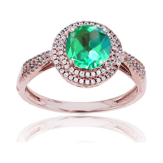 Decadence Sterling Silver Rose 0.15 CTTW Round Diamond & 7mm Round Gemstone Double Halo Ring