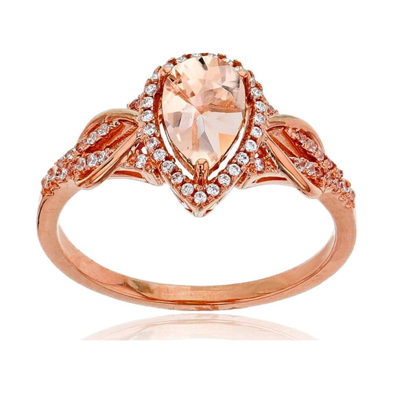 Decadence Sterling Silver Rose 0.17 CTTW Round Diamond & 8x5mm Pear Cut Gemstone Knot Sides Ring