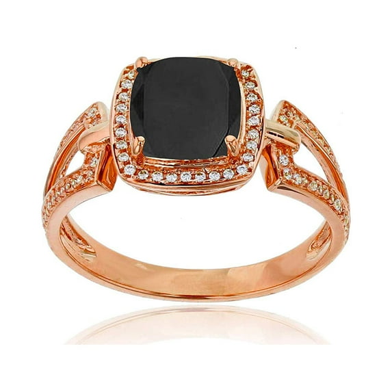 Decadence Sterling Silver Rose 0.18 CTTW Round Diamond & 7mm Cushion Gemstone Split Sides Ring