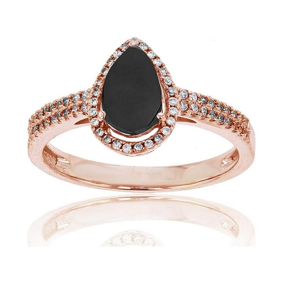 Decadence Sterling Silver Rose 0.20 CTTW Round Diamond & 8x5mm Pear Cut Gemstone Halo Ring