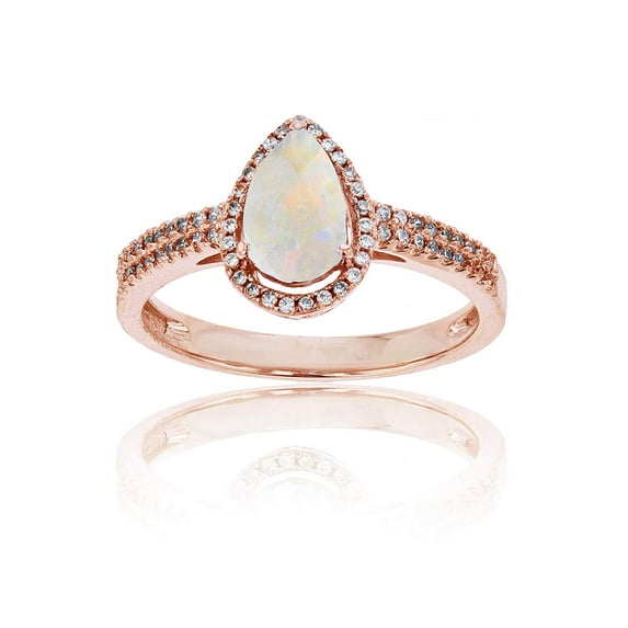Decadence Sterling Silver Rose 0.20 CTTW Round Diamond & 8x5mm Pear Cut Gemstone Halo Ring