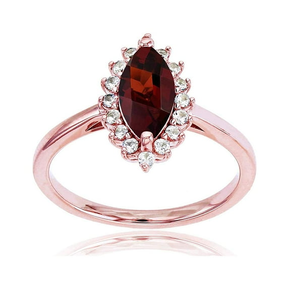Decadence Sterling Silver Rose 10x5 Marquise Gemstone & Round Created White Sapphire Ring