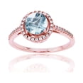 thumbnail image 1 of Decadence Sterling Silver Rose 1mm Cr White Sapphire & 7mm Rnd Aquamarine Halo Ring, 1 of 4