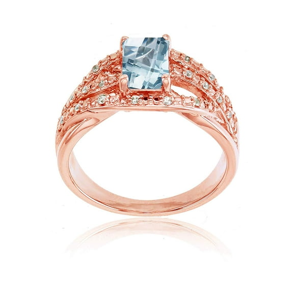 Decadence Sterling Silver Rose 1mm Created White Sapphire & 7x5mm Octagon Gemstone Ring
