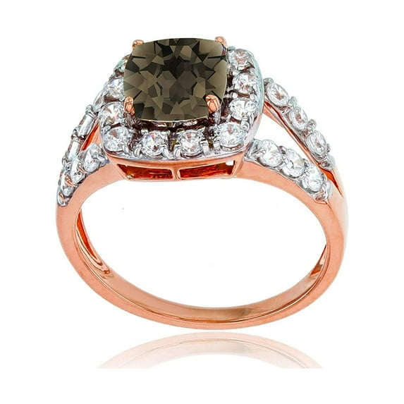 Decadence Sterling Silver Rose 7mm Cushion Gemstone & 2mm Round Created White Sapphire Ring