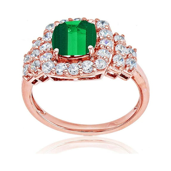 Decadence Sterling Silver Rose 7mm Cushion Gemstone & Round Created White Sapphire Ring