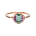 thumbnail image 1 of Decadence Sterling Silver Rose 7mm Round Mystic Green Topaz & Created White Sapphire Halo Ring, 1 of 4