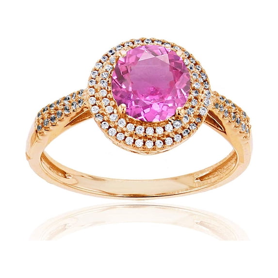 Decadence Sterling Silver Yellow 0.15 CTTW Round Diamond & 7mm Round Gemstone Double Halo Ring