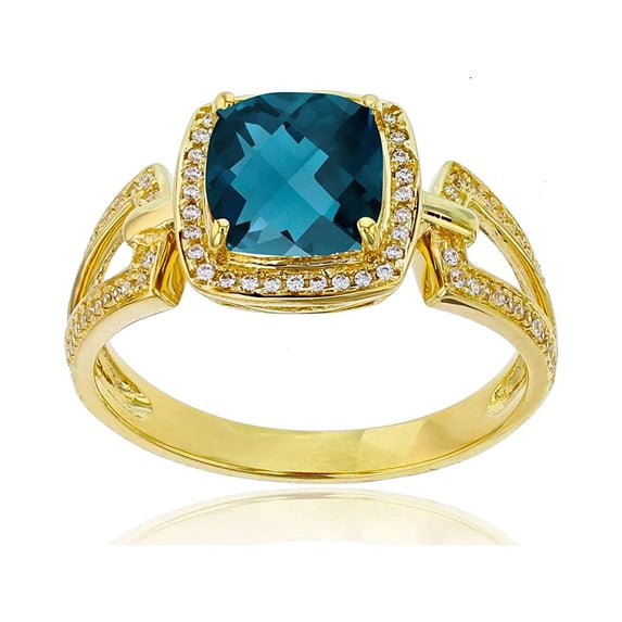 Decadence Sterling Silver Yellow 0.18 CTTW Round Diamond & 7mm Cushion Gemstone Split Sides Ring