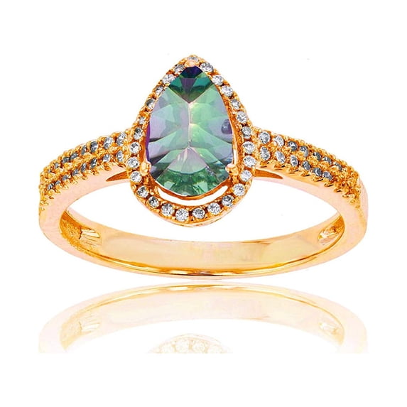 Decadence Sterling Silver Yellow 0.20 CTTW Round Diamond & 8x5mm Pear Cut Gemstone Halo Ring