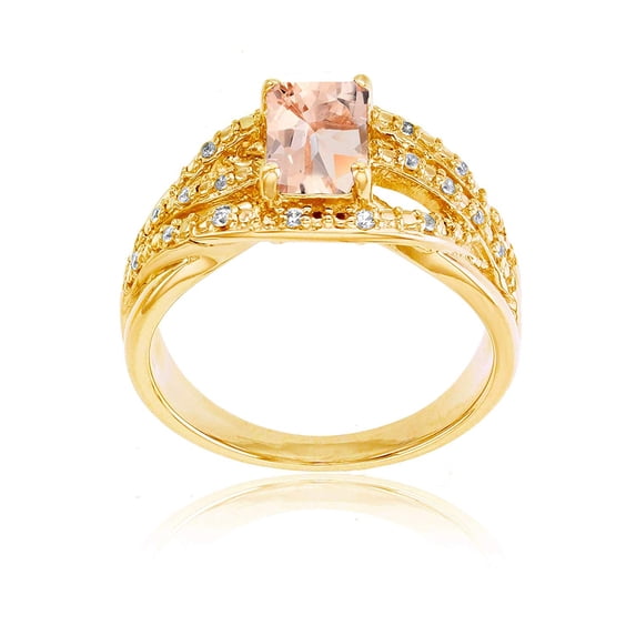Decadence Sterling Silver Yellow 1mm Created White Sapphire & 7x5mm Octagon Gemstone Ring