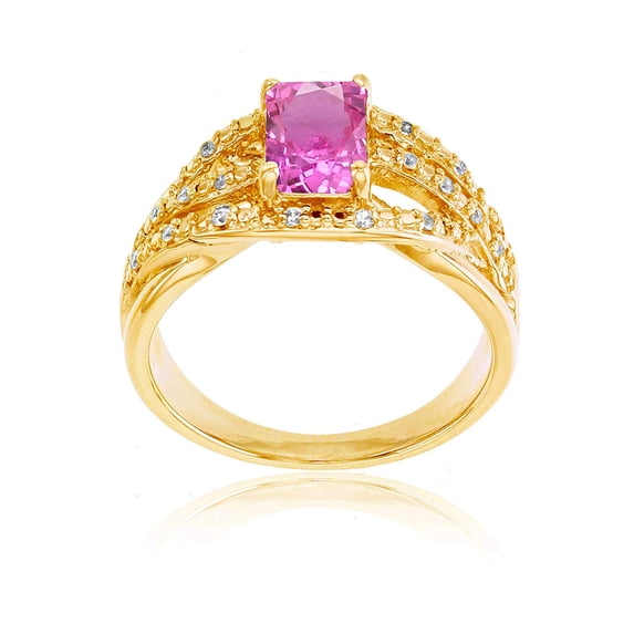 Decadence Sterling Silver Yellow 1mm Created White Sapphire & 7x5mm Octagon Gemstone Ring