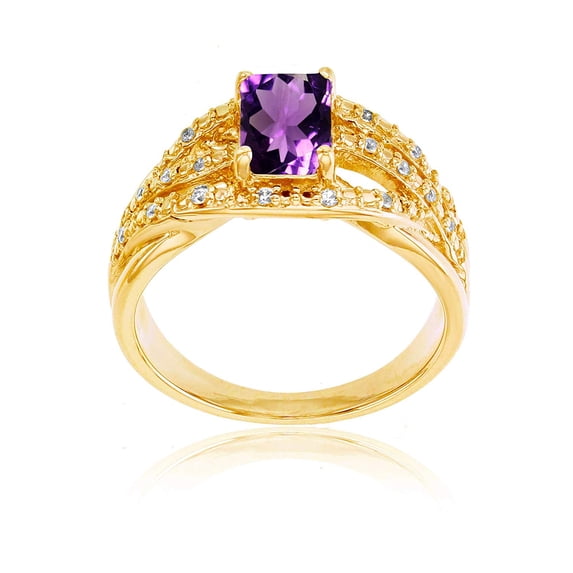 Decadence Sterling Silver Yellow 1mm Created White Sapphire & 7x5mm Octagon Gemstone Ring