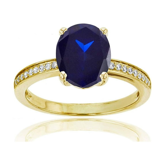 Decadence Sterling Silver Yellow 1mm Round Created White Sapphire Channel Set & 10x8 Oval Gemstone Engagement Ring