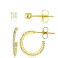 thumbnail image 1 of Decadence Sterling Silver Yellow 3mm Round Solitaire & 16x1.3mm Micropave Half Hoop Earring Set, 1 of 4