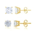 thumbnail image 1 of Decadence Sterling Silver Yellow 6.00mm AAA Round & Princess Solitaire Stud Earring Set, 1 of 4