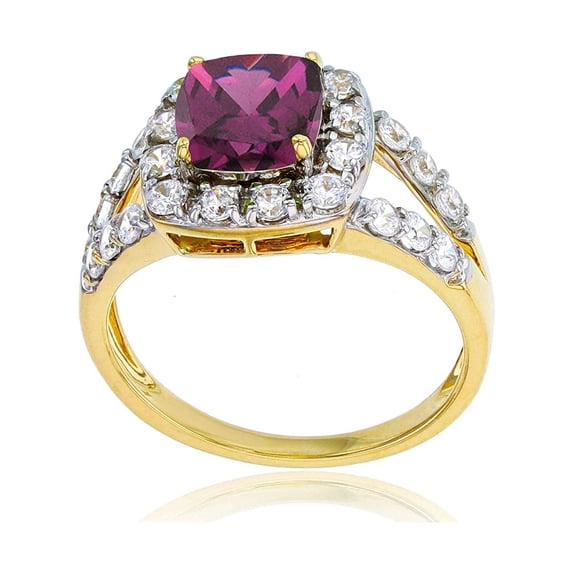 Decadence Sterling Silver Yellow 7mm Cushion Gemstone & 2mm Round Created White Sapphire Ring