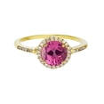 thumbnail image 1 of Decadence Sterling Silver Yellow 7mm Round Pure Pink & Created White Sapphire Halo Ring, 1 of 4