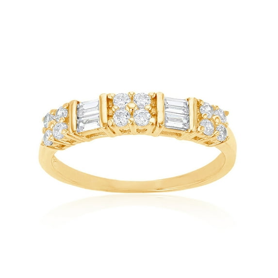 Decadence Sterling Silver Yellow Alternating Baguette & Round Cut Cubic Zirconia Anniversary Band Ring | Simulated Diamond Flawless VVS Cubic Zirconia | Sizes 5-10 | Wedding Anniversary Band | Size 8