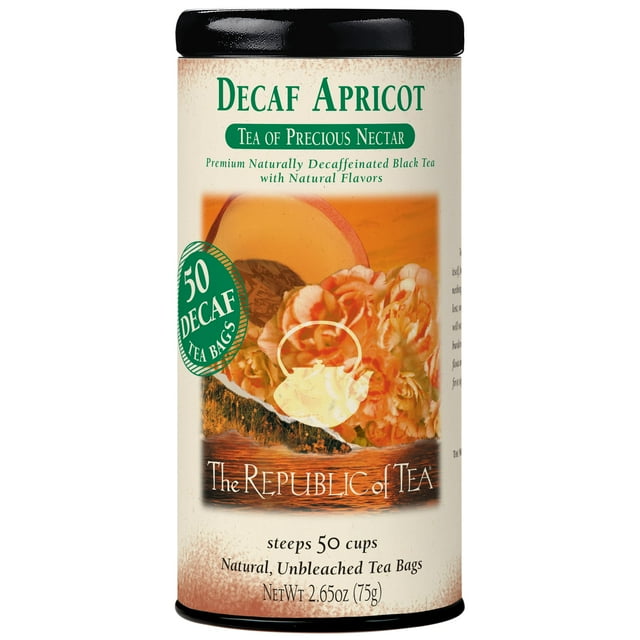 - Decaf Apricot Black Tea Tin, 50 Tea Bags, Environmentally-Friendly Decaffeinated Tea
