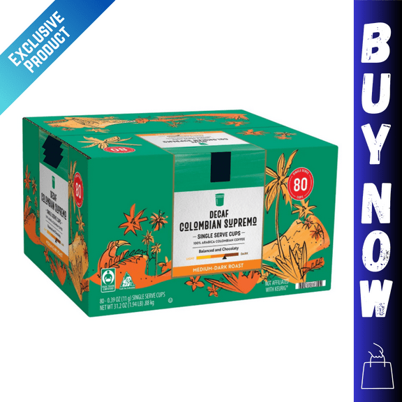 Decaf Colombian Mild Roast Coffee Pods, 80 Count Smooth & Balanced Flavor