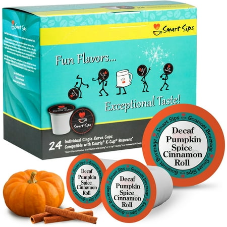 Decaf Pumpkin Spice Cinnamon Roll Coffee, Medium Roast, Gourmet Decaffeinated Single Serve Pods Compatible with Keurig K-cup Brewers