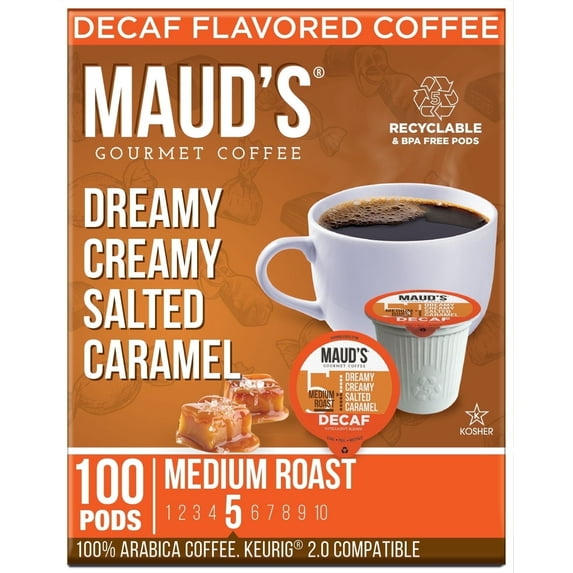 Maud's Decaf Salted Caramel Coffee Pods, Dreamy Creamy Caramel, Compatible w/ K-Cup Brewers, 100ct