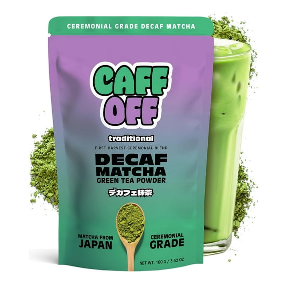 Caff Off Decaf Matcha Green Tea Powder From Japan - 3.52 oz / 100 g - Ceremonial Grade - Naturally Decaffeinated Using No Chemicals - Tested For Heavy Metals & Pestacides