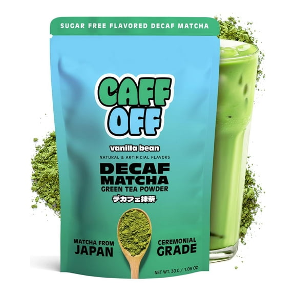 Caff Off Decaf Vanilla Matcha Green Tea Powder From Japan  1.06 oz / 30 g - Ceremonial Grade & Sugar-Free  No Fillers or Milk Powders  Naturally Decaffeinated Without Chemicals