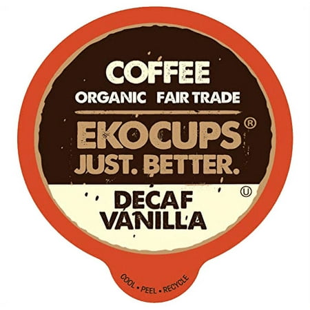 EKOCUPS Organic Swiss Water Decaf French Vanilla Flavored Coffee Pods, Extra 30% More Coffee, Fair Trade Medium Roast, Decaf Vanilla Coffee for Keurig K Cup Machines, Recyclable Pods, 40 Count