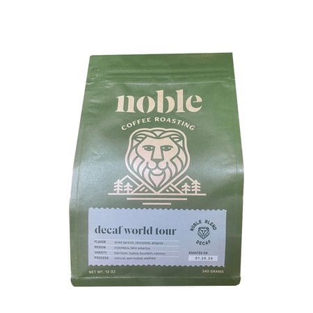 Decaf World Tour Water Processed Espresso Blend - Roasted by Noble Coffee Roasting - Freshly Ground Coffee - 12oz Bag