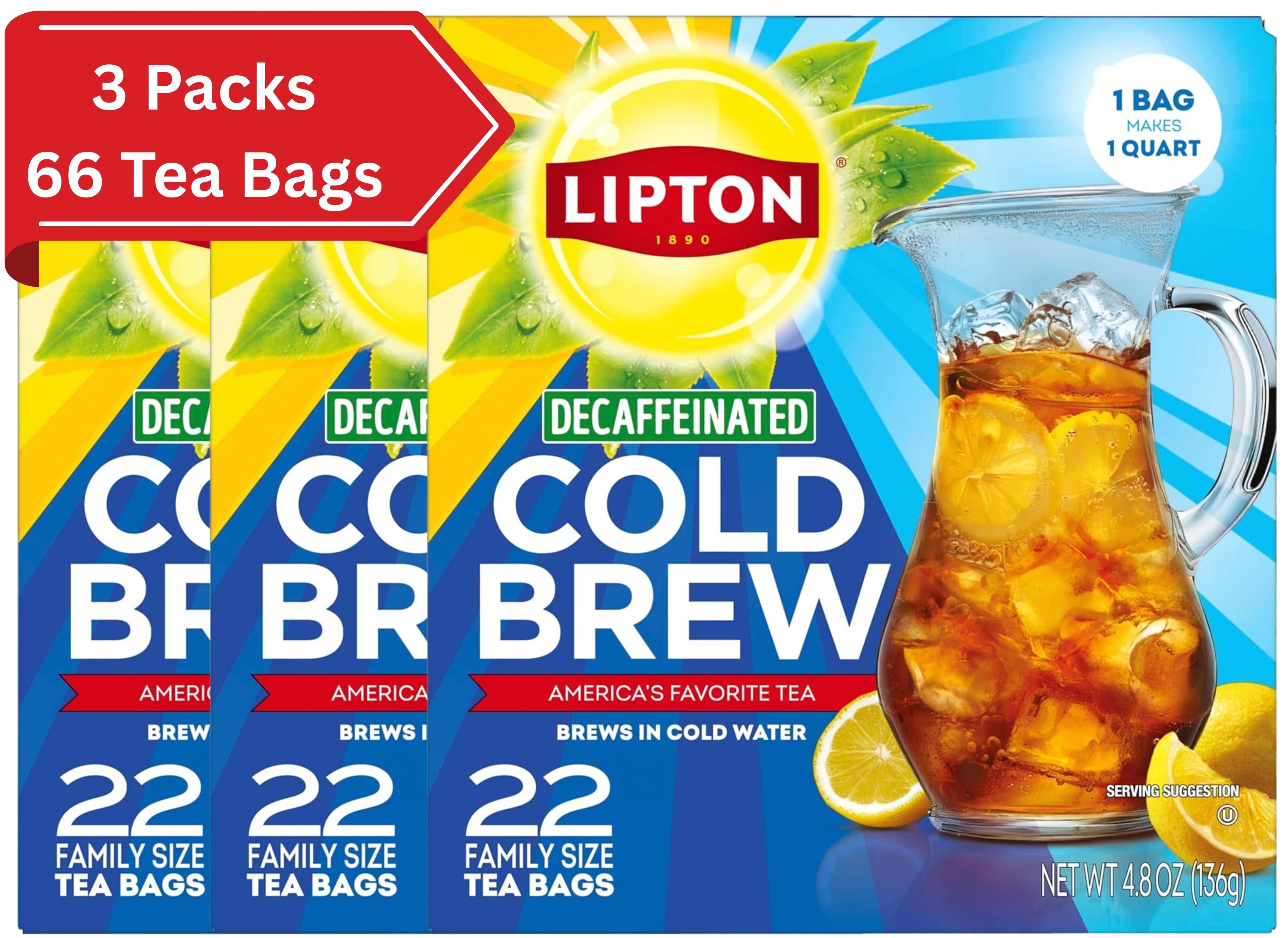 Lipton Decaf Cold Brew Iced Tea Bags, Family Size Iced Tea Bags, 22 Tea Bags (Pack of 3)
