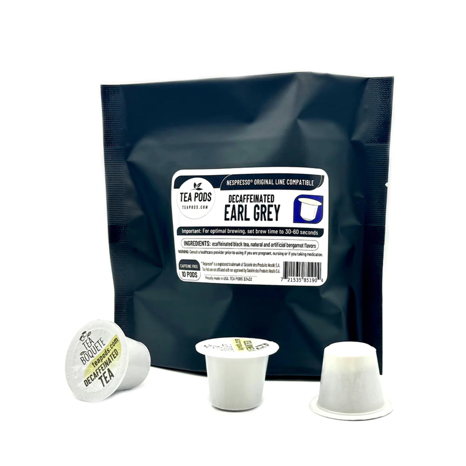 Decaffeinated Earl Grey black tea pods Nespresso compatible