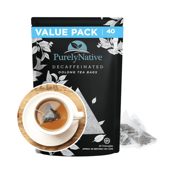 Decaffeinated Oolong Tea Bags Value Pack, Caffeine Free Hot or Iced Tea Brew | Decaf Oolong Tea Triangles | 40 Tea Bag Sachets Makes 80 Cups Of Tea