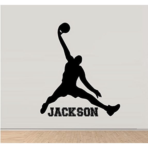 Decal ~ BASKETBALL JUMP MAN : CUSTOM NAME ~ WALL DECAL 20" X 23"
