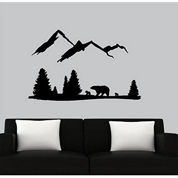 Decal ~ BEAR Mountain Scene ~ Wall or Window Decal (Black)